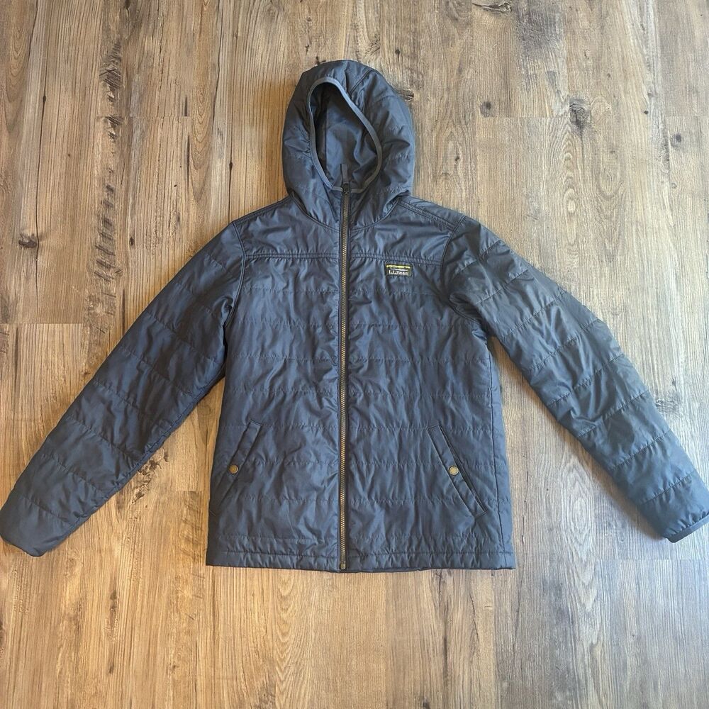 L.L.Bean Hooded Insulated Lined Full Zip Jacket Gray Mens S Regular Fit